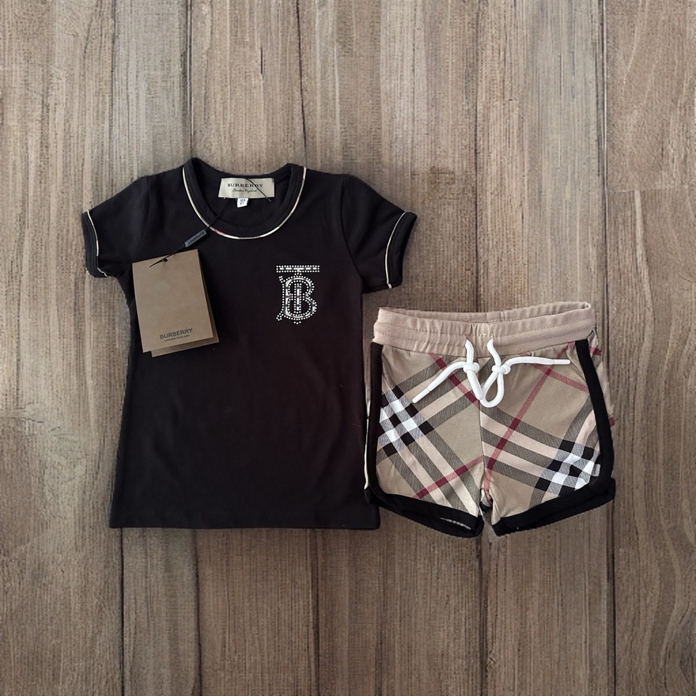 New 2 pcs  Black Tee and  Shorts Set 100% cotton